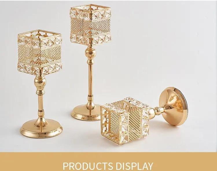 Light luxury style electroplating retro creative candlestick wedding props ornaments iron square candle cup decoration A&S Collection
