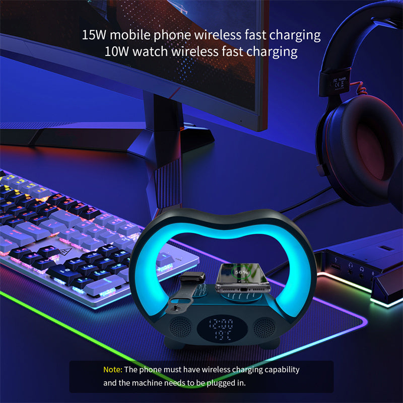 2024 New 6 In 1 Smart Remote Control Bluetooth-compatible Ambience Intelligent LED Table Lamp Multi-function Wireless Charger Night Light Bluetooth-compatible Speaker A&S Collection
