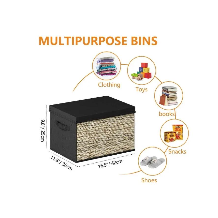 4pcs Green Rattan Rectangular Storage Bins with Handles: Collapsible Fabric Cube Organizers for Multipurpose Use - Lidded Containers for Toys, Clothes, and More (Non-Waterproof) - Suitable for Box, Cabinet, or Rack Storage - Ideal for Outdoor Use A&S Collection