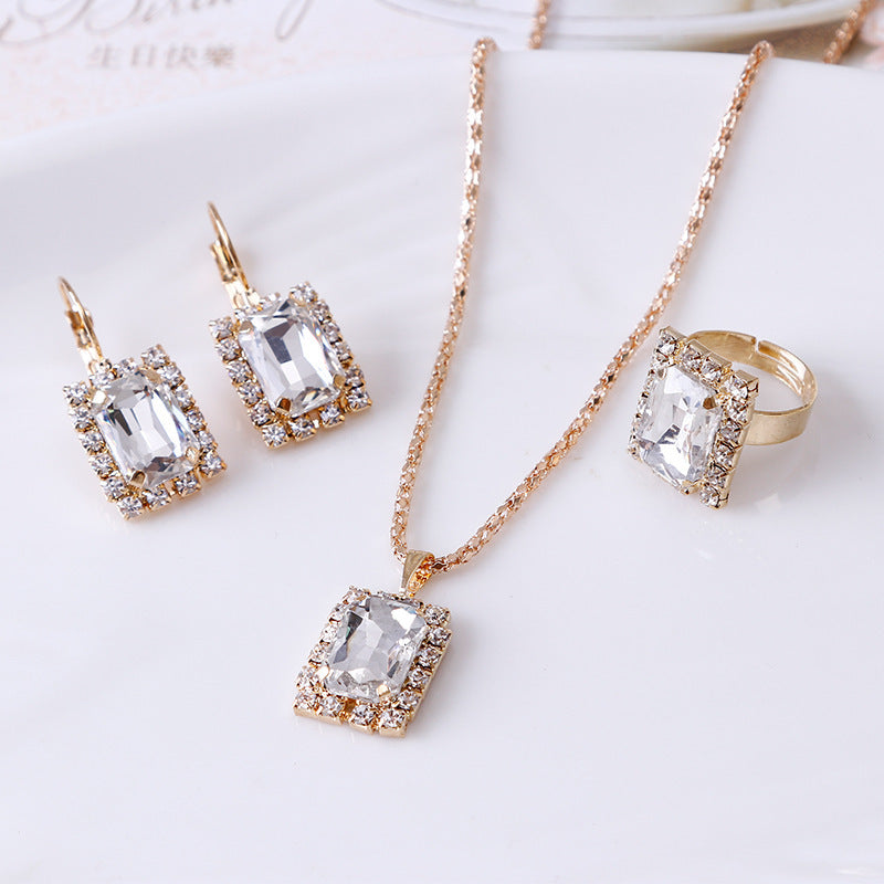 The Crystal Set Necklace Earring Ring Three-piece Set A&S Collection