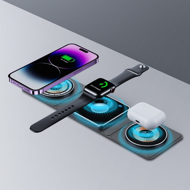 3 IN 1 Magnetic Folding Wireless Charger Station For IPhone Transparent Fast Charging For IWatch And Airpods.