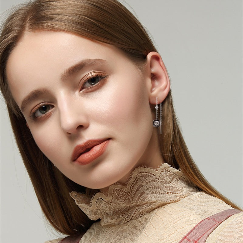 Light Luxury Long Copper Plated Zircon Earrings A&S Collection