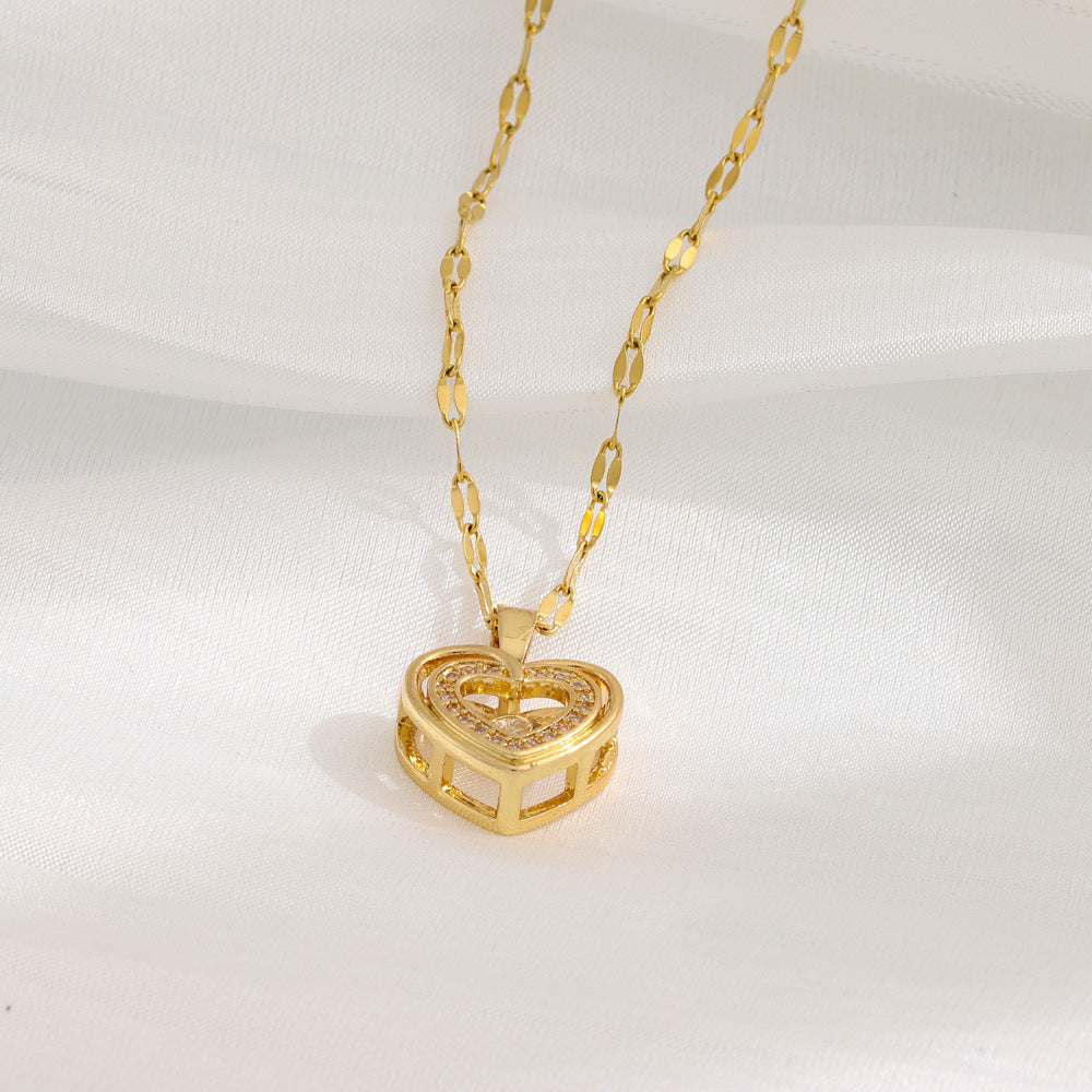Double-layer Love Necklace With Rhinestones Titanium Steel Pendant Fashion Jewelry Woman Valentines Day Gift A&S Collection