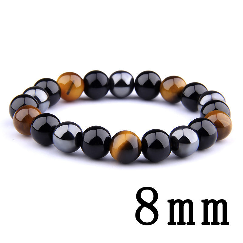 Men's Elastic Bracelet with Tiger's Eye, Obsidian, and Hematite - Stylish and Protective Gemstone Jewelry.