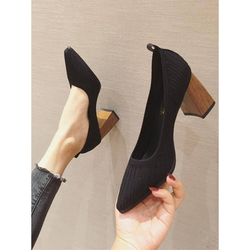 Pointed Shoes Light Temperature Shoes High Heels Thick Heels.