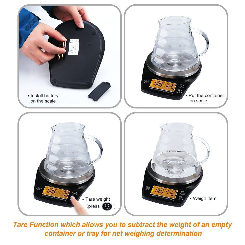 Multifunction LCD Digital Coffee Scale - Precision Hand Drip & Kitchen Food Scale with Timer CJ