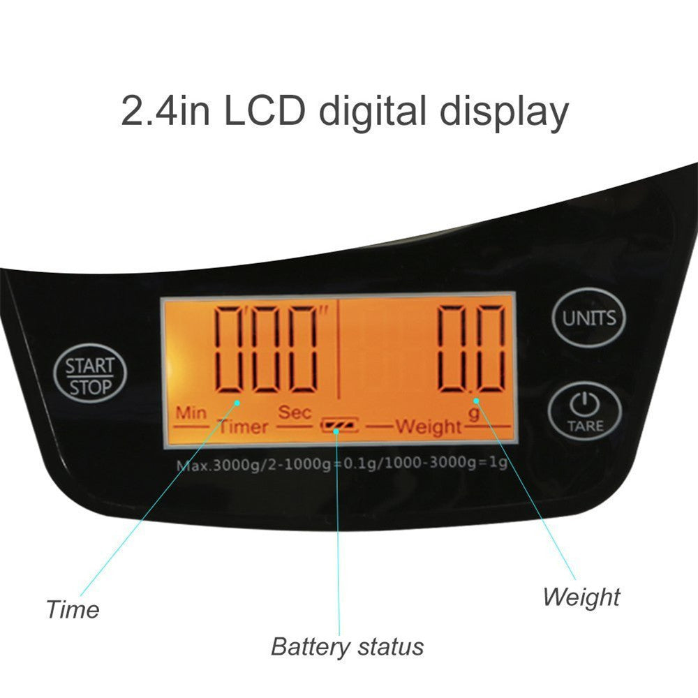 Multifunction LCD Digital Coffee Scale - Precision Hand Drip & Kitchen Food Scale with Timer CJ
