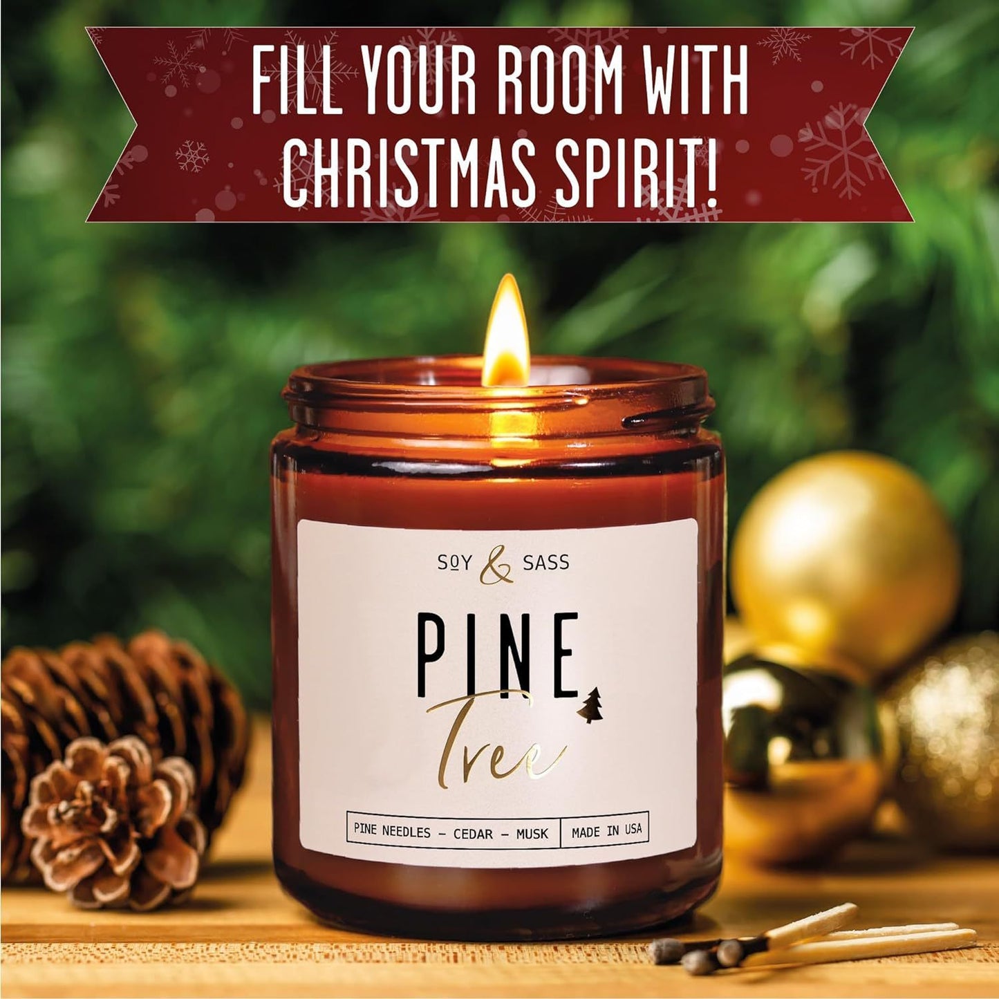 Pine Scented Candle - Natural Home Fragrance for Relaxation & Cozy Ambiance CJ