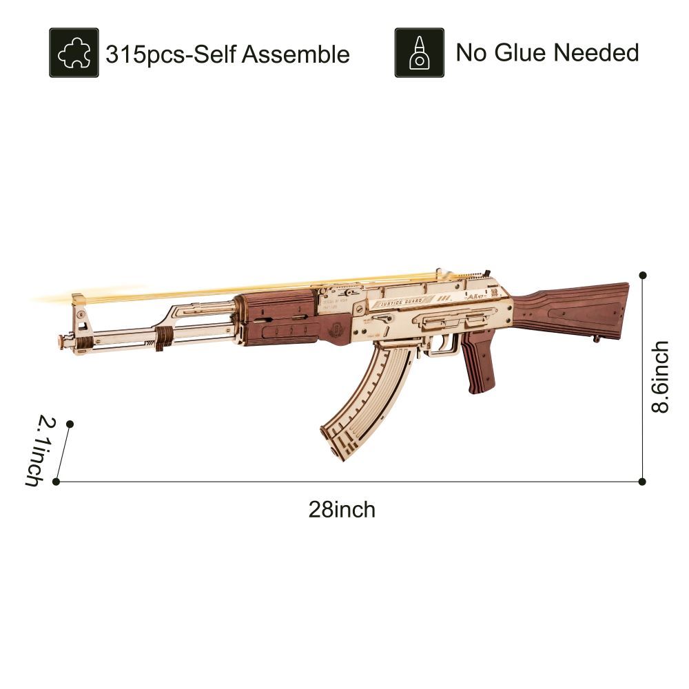 Robotime Rokr Automatic Rifle AK-47 3D Wooden Assembly Gun Double Firing Modes Funny DIY Toys For Kids Adults Justice Guar LQ901 A&S Collection