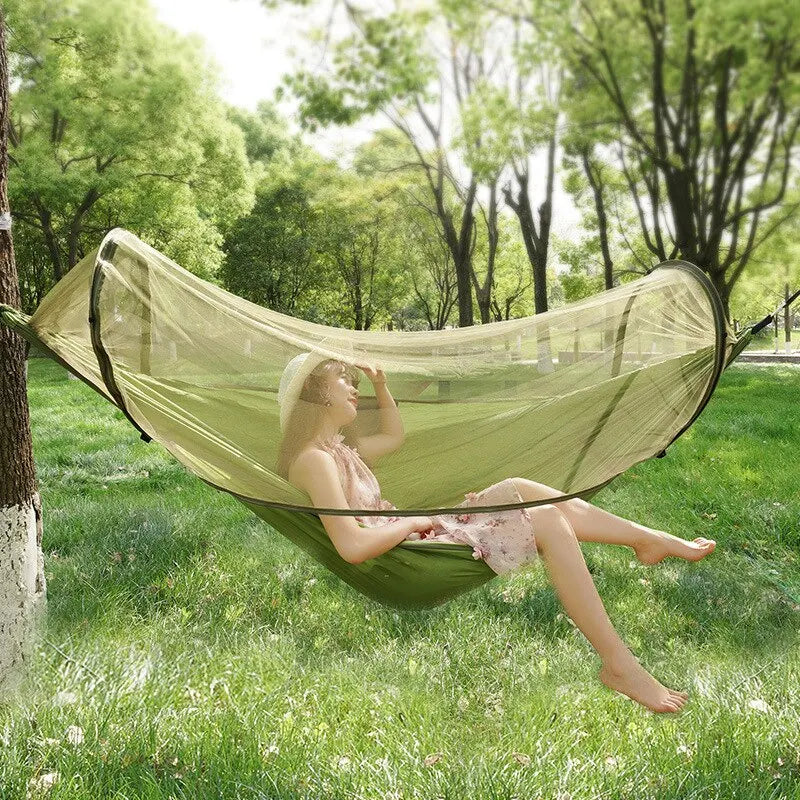 Folding Outdoor Hammock Swing Anti Rollover Two Person With Mosquito Net And Bracket Camping Outdoor Mosquito Prevention A&S Collection
