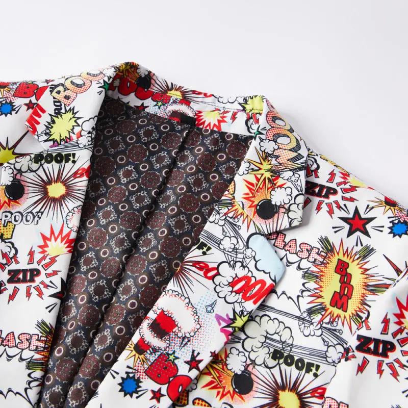 Stylish suit featuring a modern English letter print, perfect for hosts and performances. This trendy costume exudes confidence and sophistication. A&S Collection