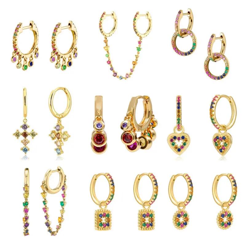 S925 Silver needle selling wind color earrings pendant female retro style studded with zircon earrings A&S Collection