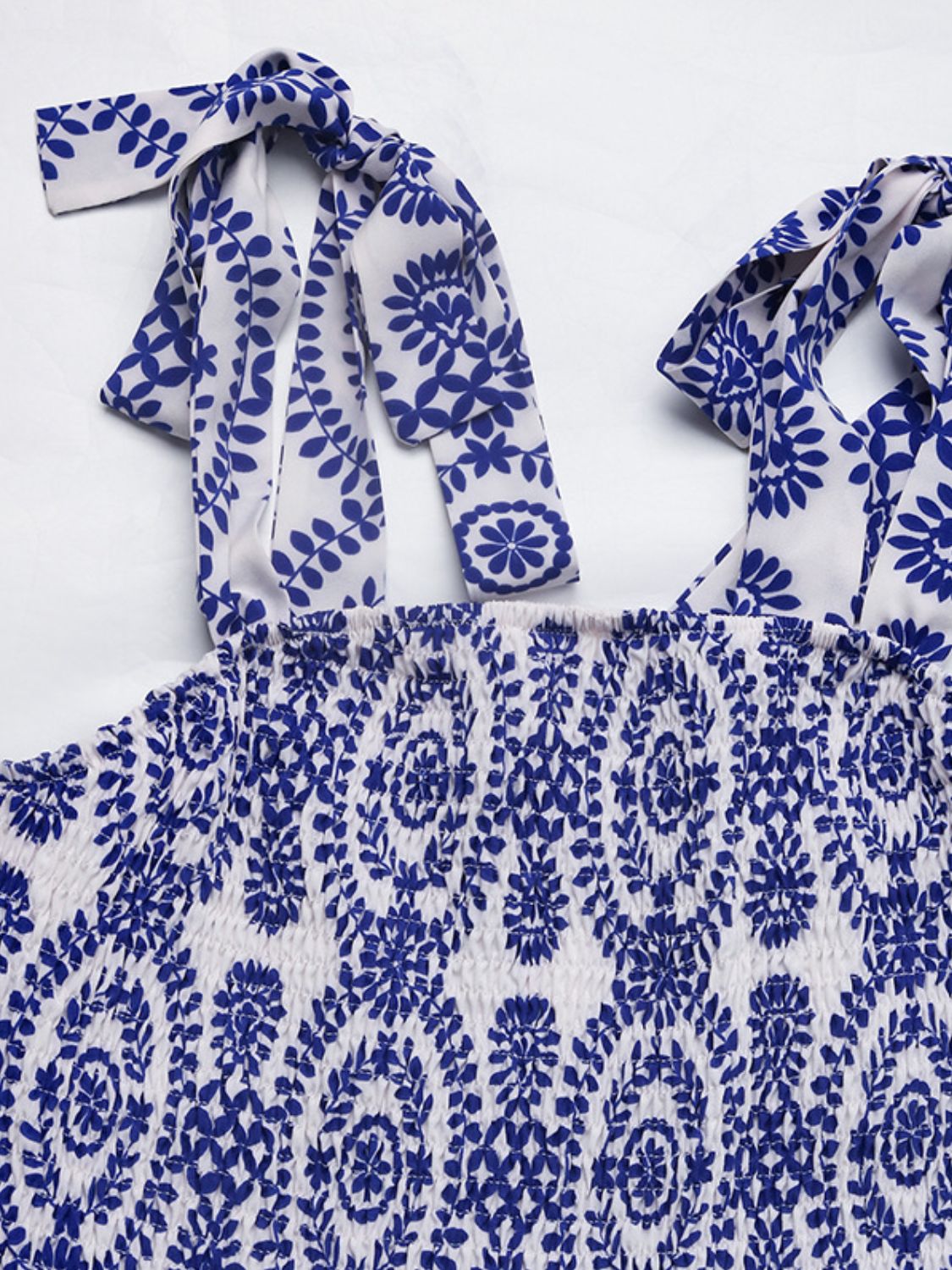 Perfee Slit Smocked Square Neck Printed Maxi Cami Dress.