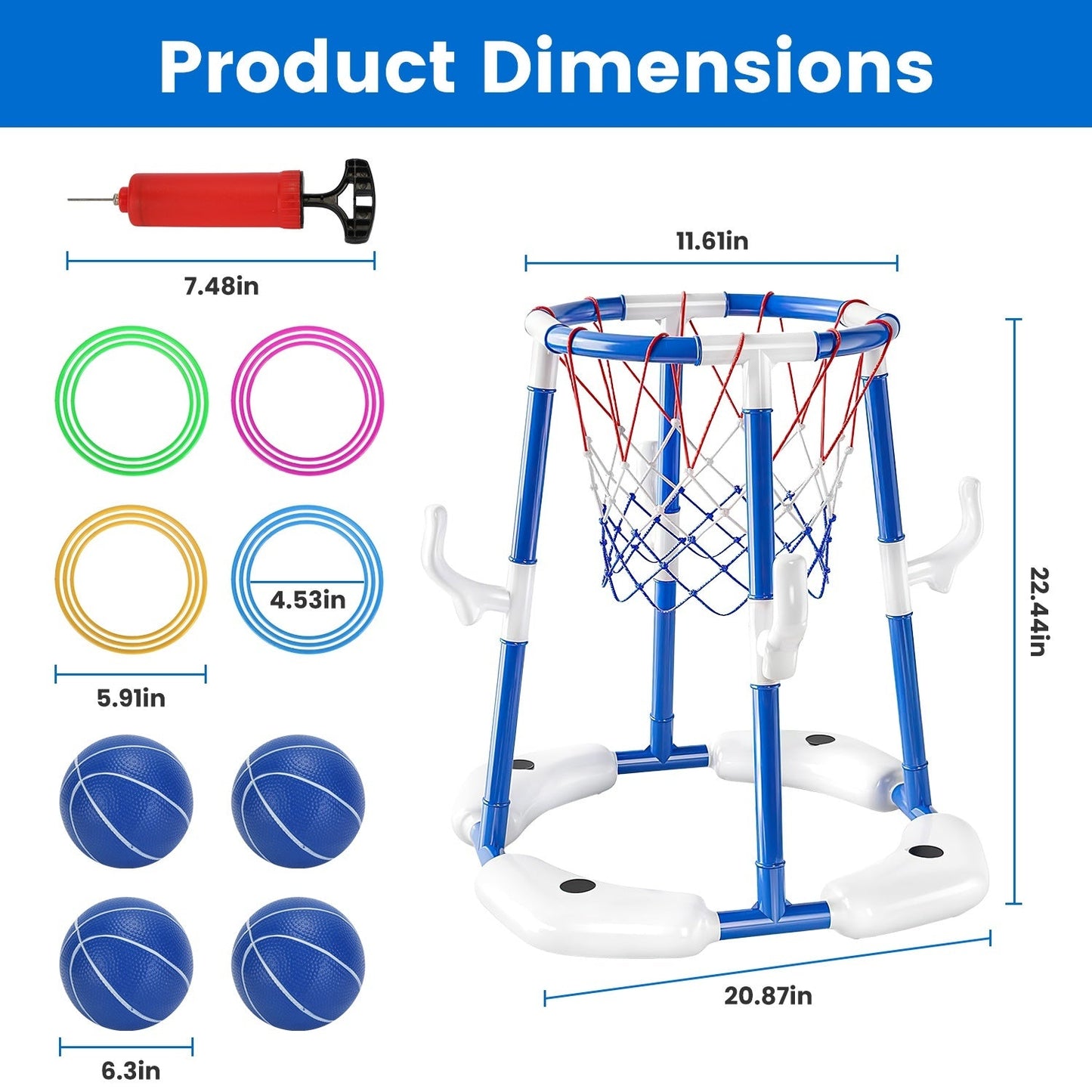 1Set Summer Pool Basketball Hoop Toy Set With 4 Basketballs 4 Circles Floating Swimming Pool Basketball Games Poolside Water Play Toy For 3 To 12Years Old Kids Adults A&S Collection