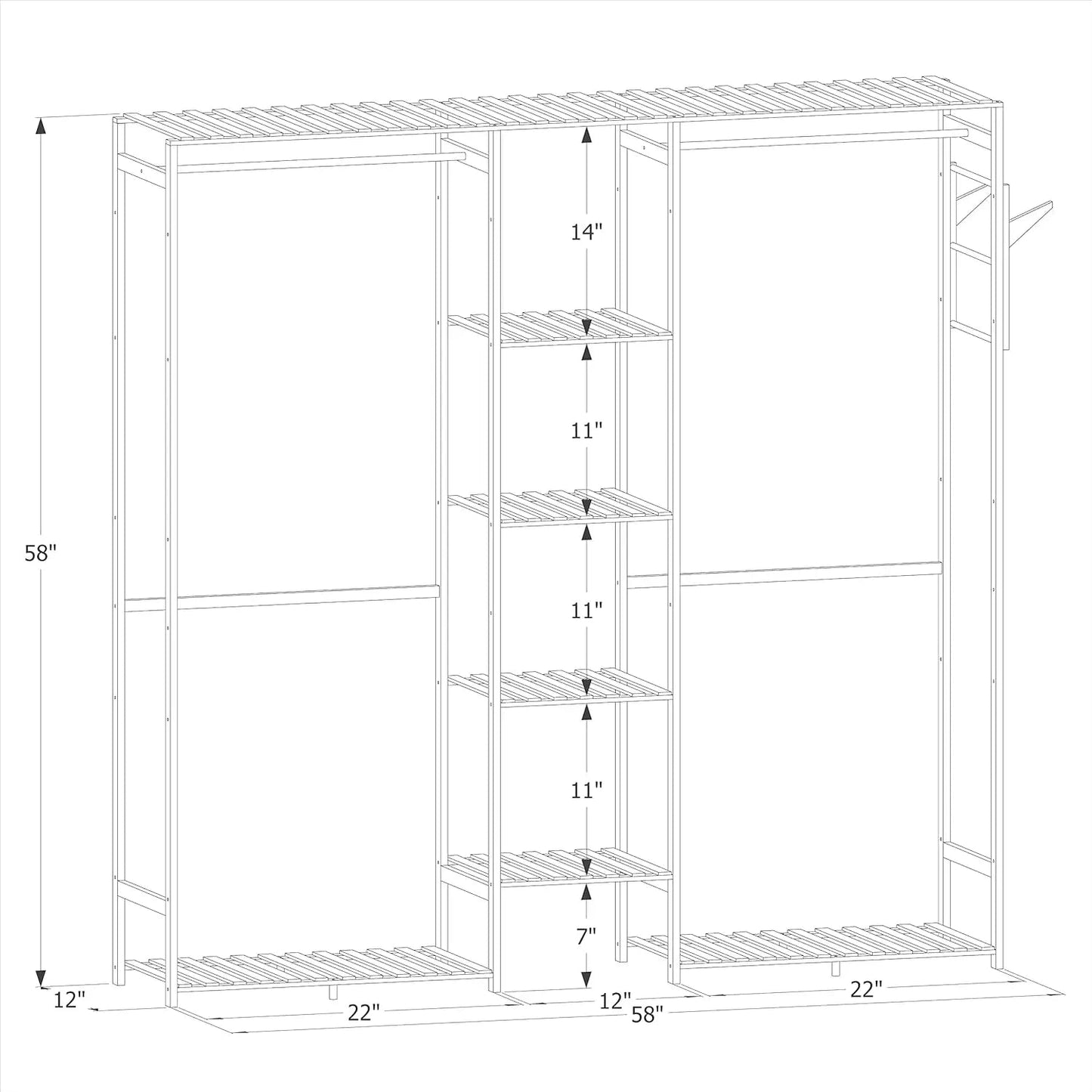 Bamboo Clothes Rack with Double Rods and Storage Shelves Free Standing Open Wardrobe Rack for Hanging Clothes and Storage for Be A&S Collection