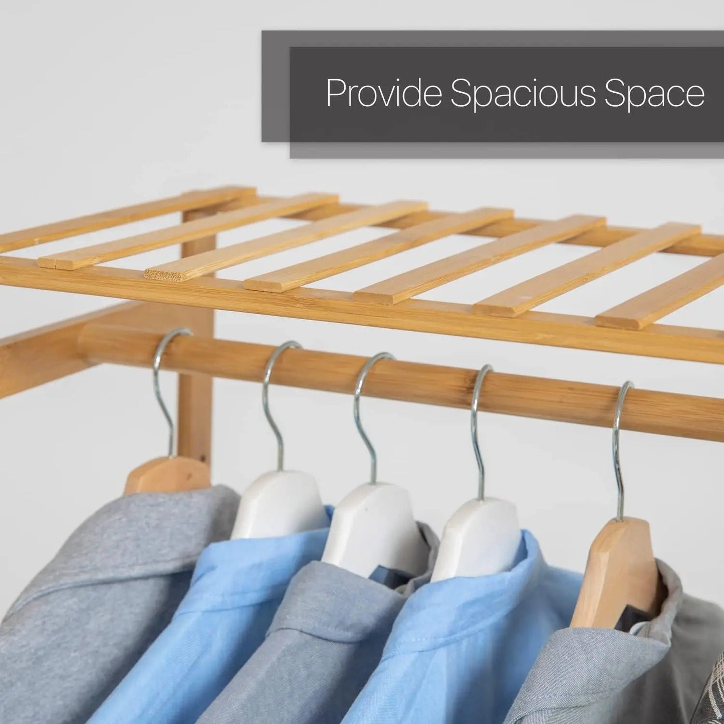 Bamboo Clothes Rack with Double Rods and Storage Shelves Free Standing Open Wardrobe Rack for Hanging Clothes and Storage for Be A&S Collection