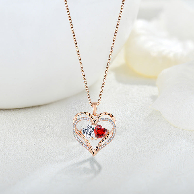 S925 Silver Double Love Necklace With Rhinestones Fashion Personality Heart-shaped Necklace Valentine's Day Gift A&S Collection