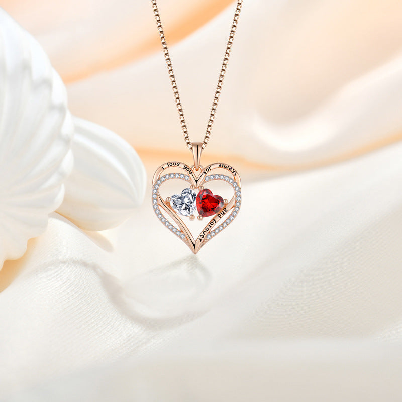 S925 Silver Double Love Necklace With Rhinestones Fashion Personality Heart-shaped Necklace Valentine's Day Gift A&S Collection