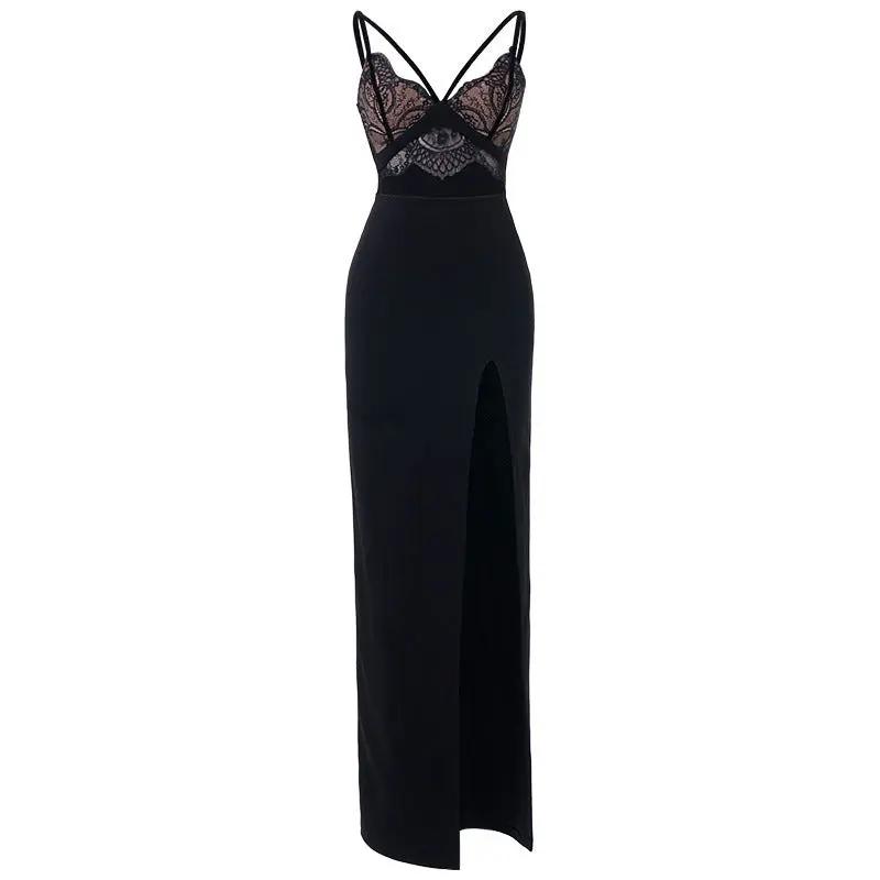 Elegant evening gown with lace and faux two-piece camisole, perfect for a sophisticated look A&S Collection