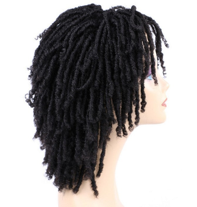 Adjustable black curly hair wig with a breathable cap and straps. A&S Collection