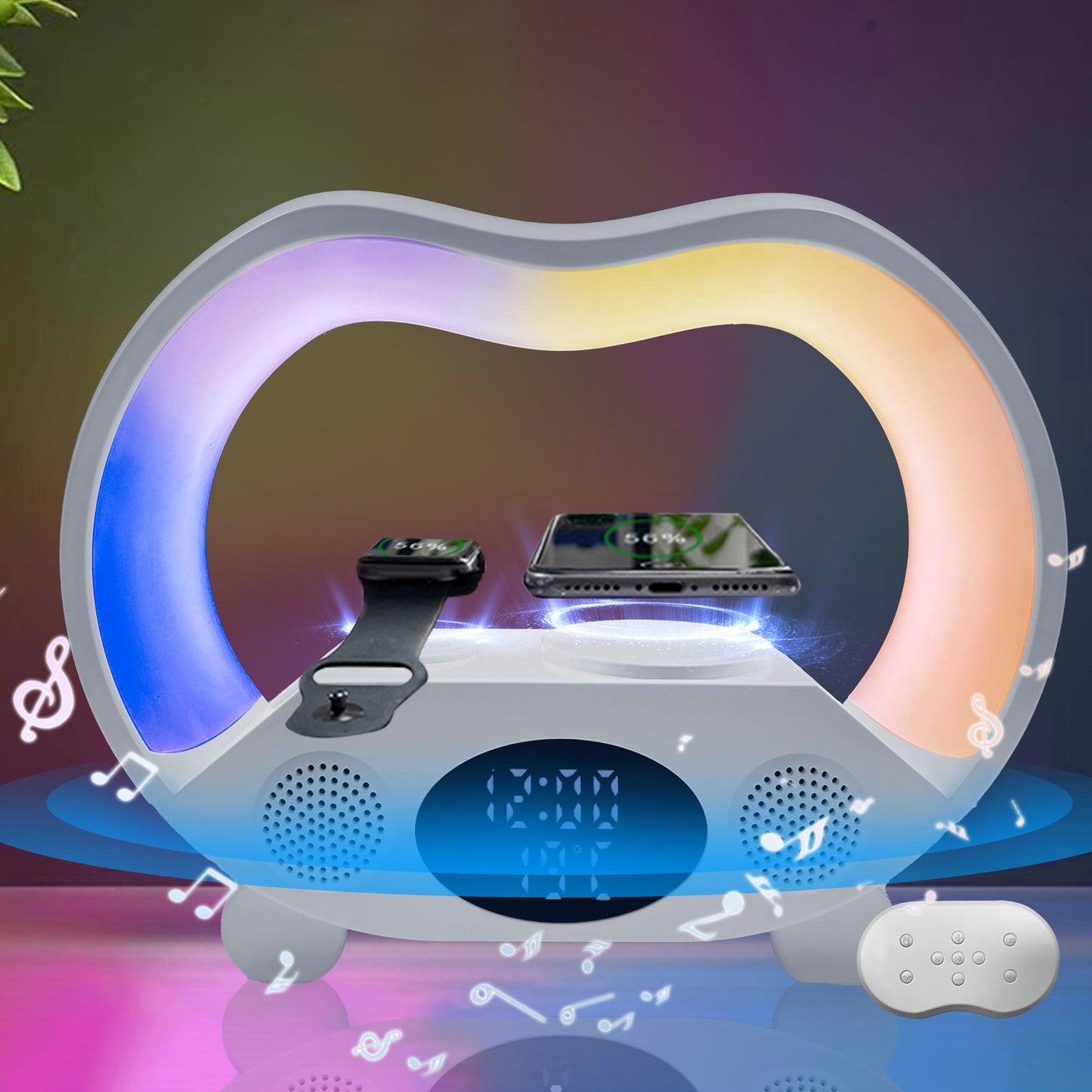 2024 New 6 In 1 Smart Remote Control Bluetooth-compatible Ambience Intelligent LED Table Lamp Multi-function Wireless Charger Night Light Bluetooth-compatible Speaker A&S Collection