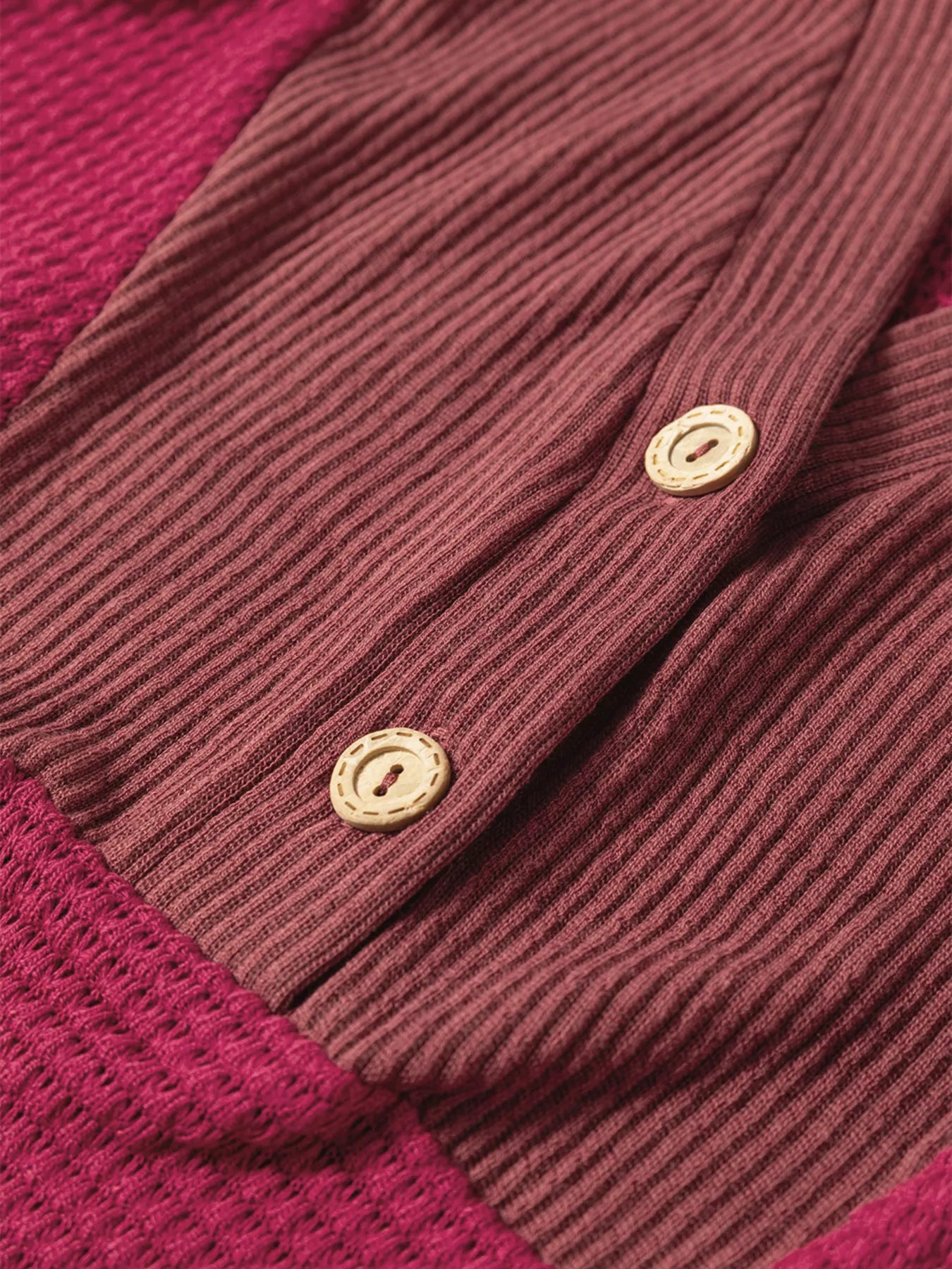 Waffle Knit Henley Sweatshirt with Button Detail.
