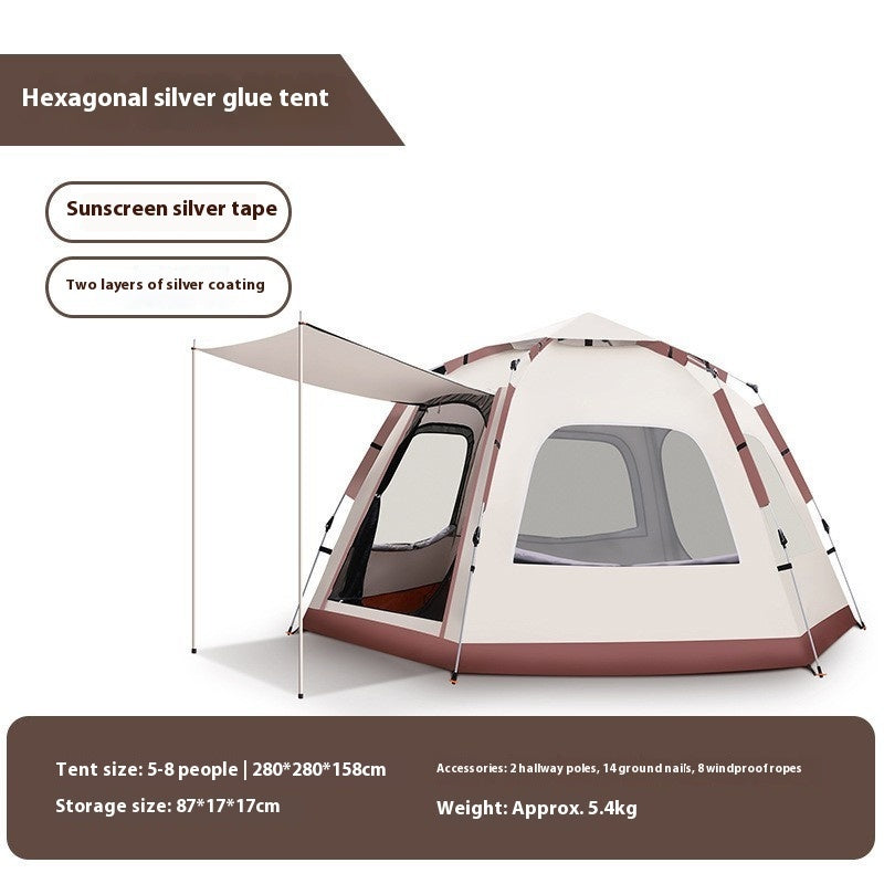 Outdoor Camping Camping Beige Khaki Large Hexagonal Tent Windproof Waterproof Anti Mosquito A&S Collection