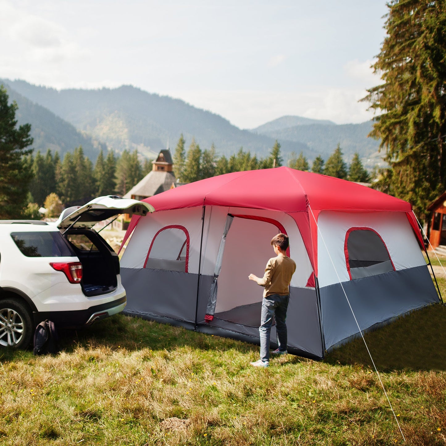 Red And White Camping Tent 430x430x210cm A&S Collection