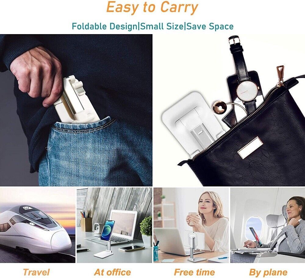 Foldable Desktop Mobile & Tablet Stand | Adjustable Cell Phone Holder for Desk & Table CJ