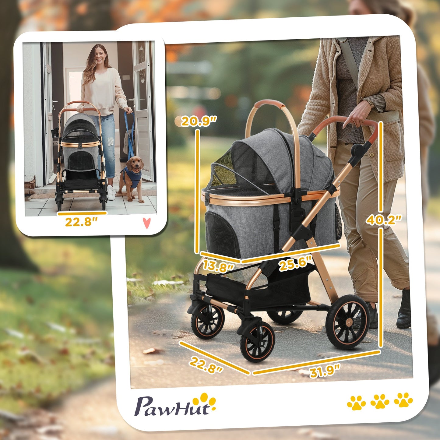 3 In 1 Dog Stroller With Detachable Cabin, 4 Wheel Folding Lightweight Pet Stroller For Small Dogs, Gray A&S Collection