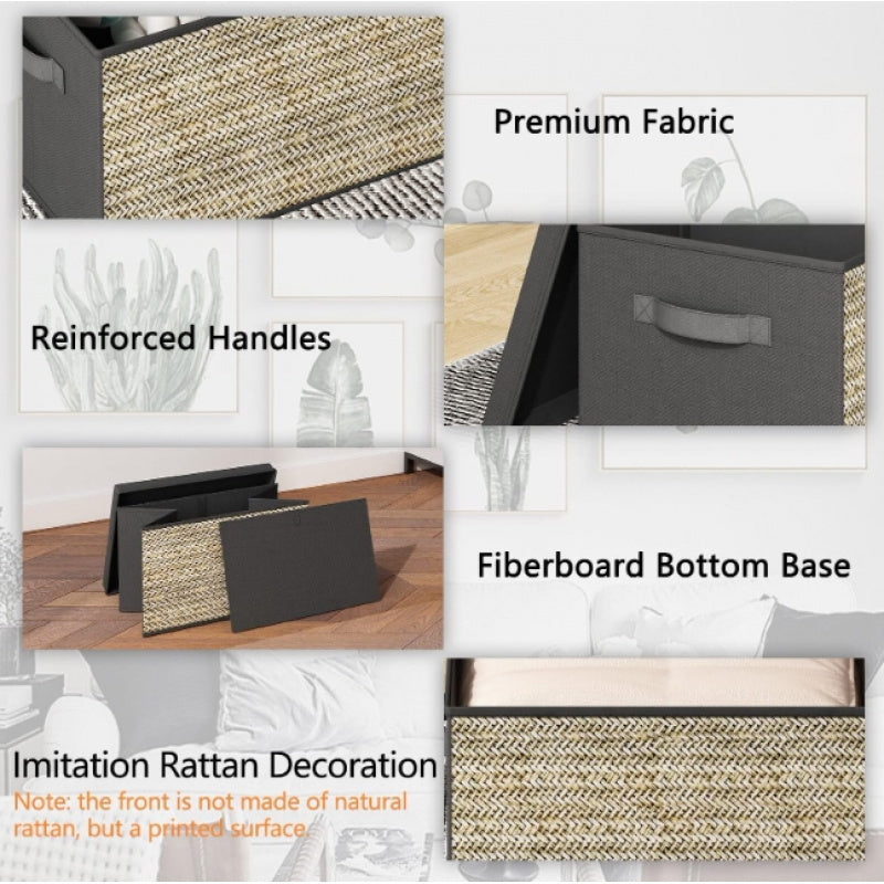 4pcs Green Rattan Rectangular Storage Bins with Handles: Collapsible Fabric Cube Organizers for Multipurpose Use - Lidded Containers for Toys, Clothes, and More (Non-Waterproof) - Suitable for Box, Cabinet, or Rack Storage - Ideal for Outdoor Use A&S Collection