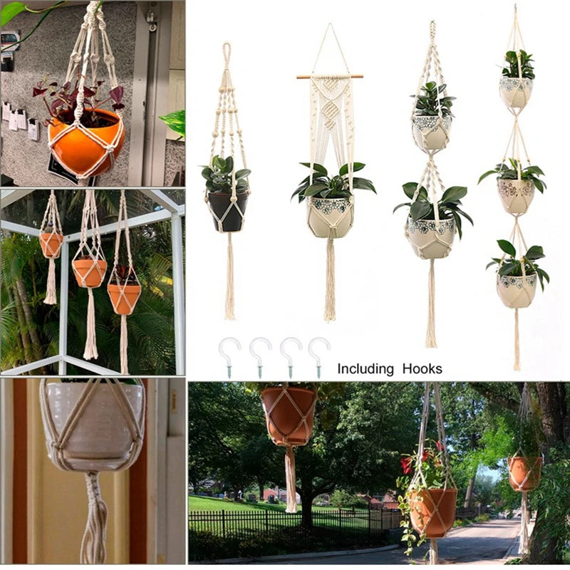 Hanging Plant Handmade Macrame Plant Hanger Flower Pot Planter Hanger Wall Decor Courtyard Garden Hanging Planter Hanging Basket A&S Collection