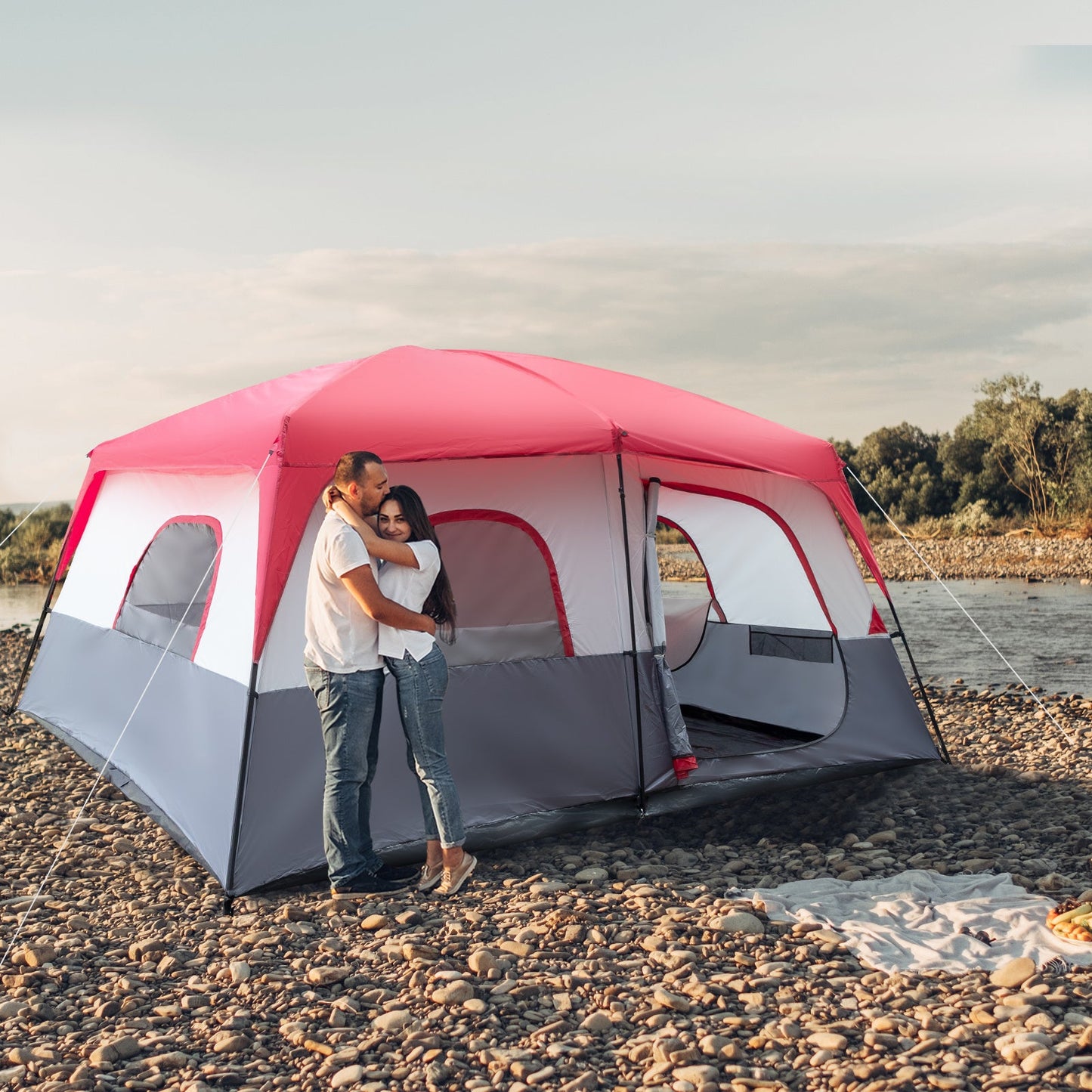 Red And White Camping Tent 430x430x210cm A&S Collection