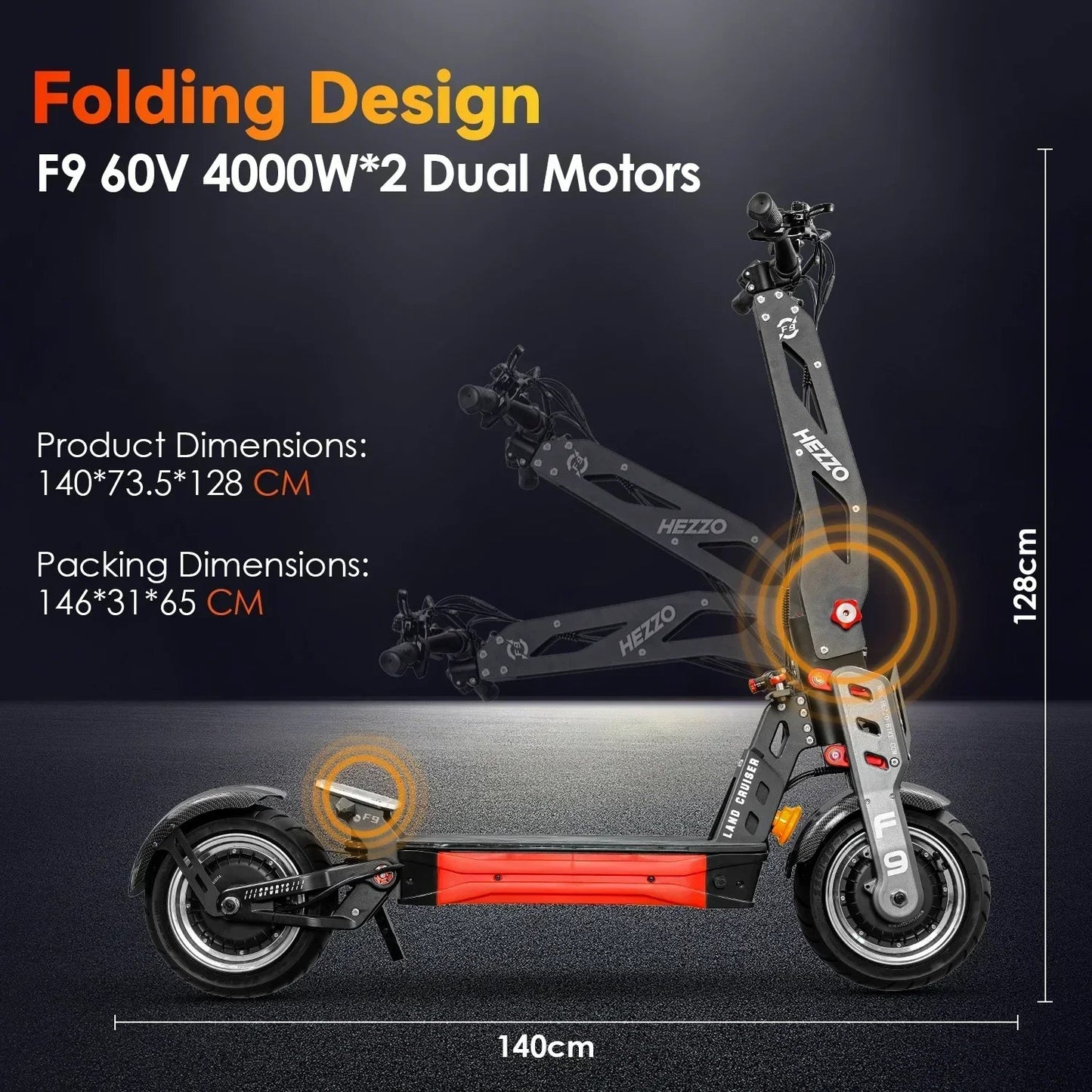 HEZZO 60V 8000W 62.5MPH Off-road Electric Scooter 40AH 63mile With NFC Damping Rod 12"Fat Tire Dual Motors Mountain Cross E-bike A&S Collection