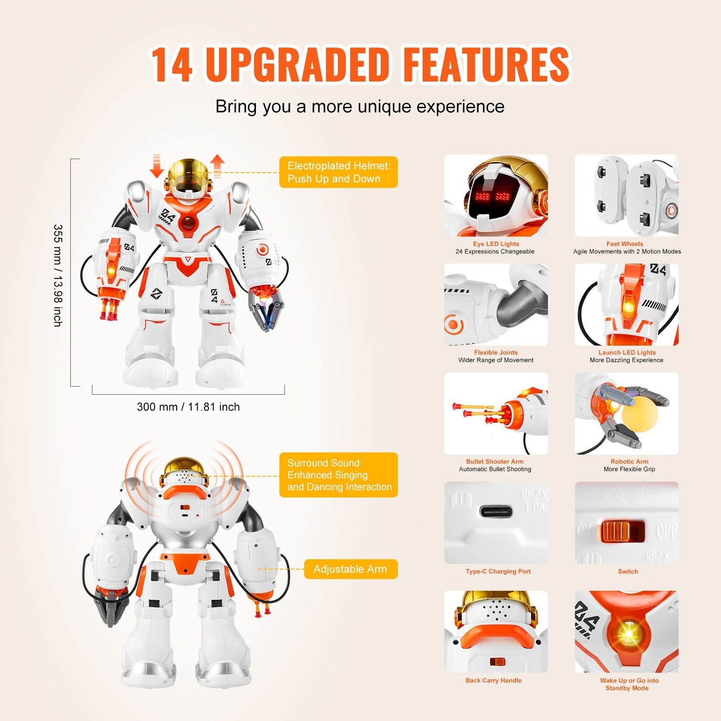 VEVOR RC Robot Toy Battle Robot For Kids Remote Control Robotic Toy Programmable