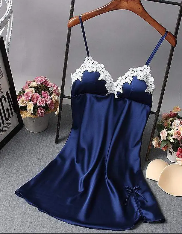 Sleep dress with breast pad, lace, strap optional pajamas, summer ice relief products, color paste screen A&S Collection