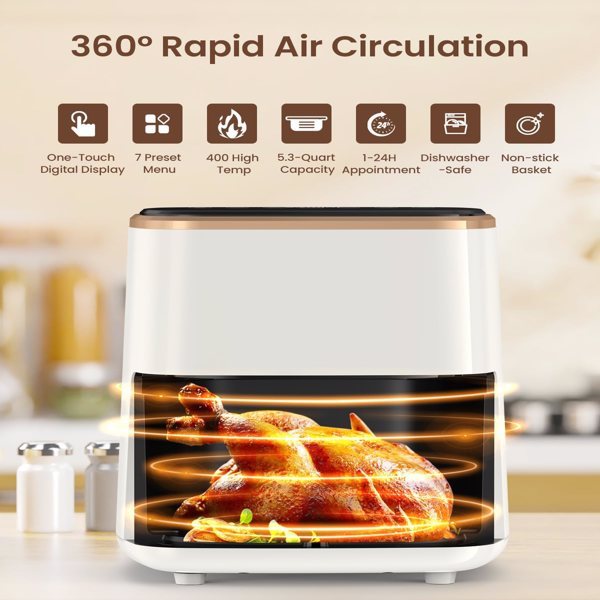 Air Fryer, 5.3Qt With Observation Window, 7 Custom Presets, Intelligent Digital Touch Screen, Non Stick Pan And Dishwasher Safety Basket FBA Warehouse Shipment, Amazon Banned A&S Collection