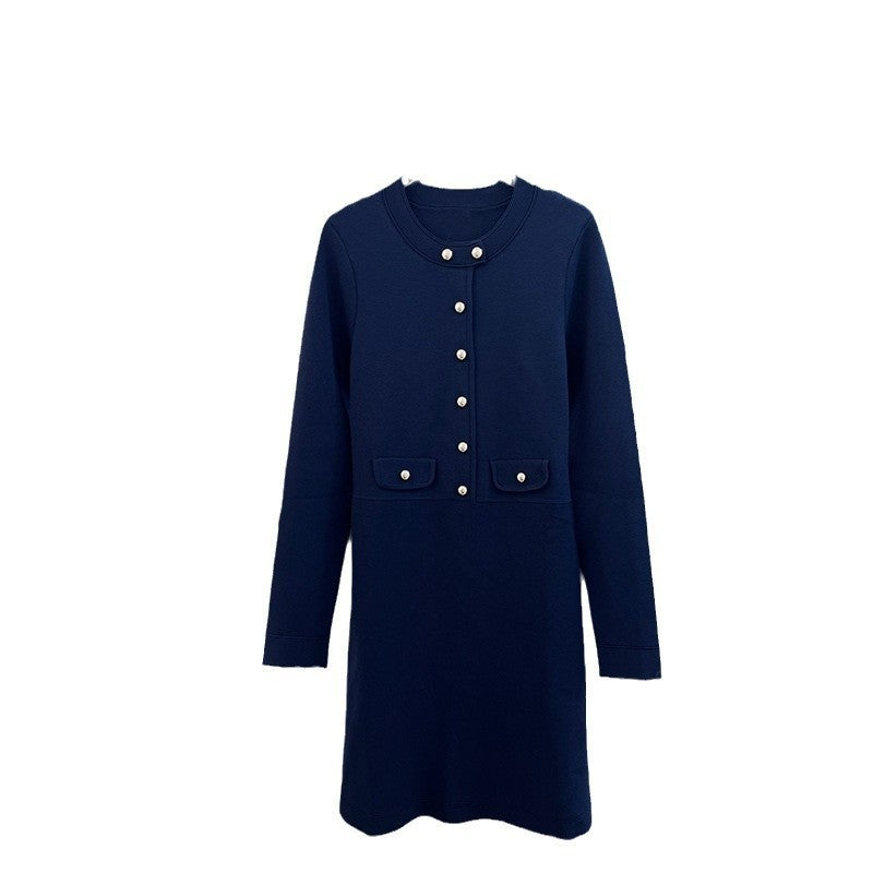 S home early spring new all commuter with dark blue round neck knitted dress 240363 Hypersku