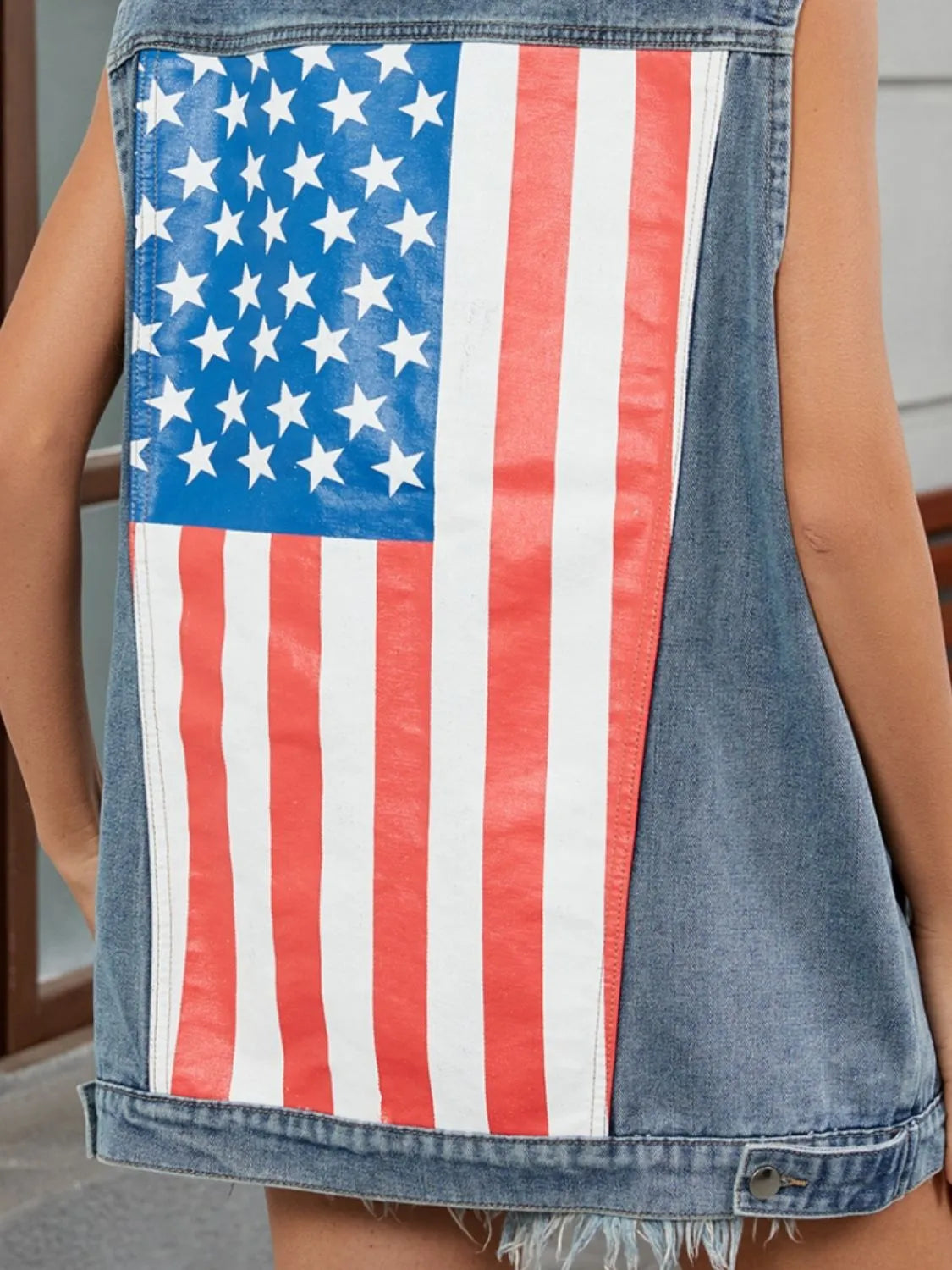 US Flag Button Up Denim Jacket.