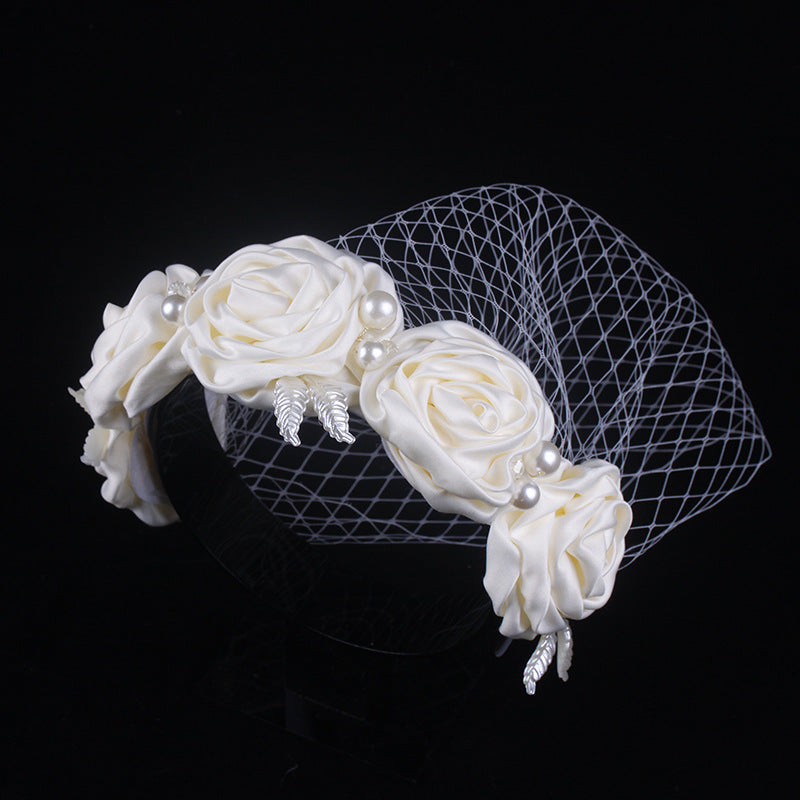 Bridal Large Flower Satin Veil Hair Hoop Headdress Wedding Dress With Accessories A&S Collection