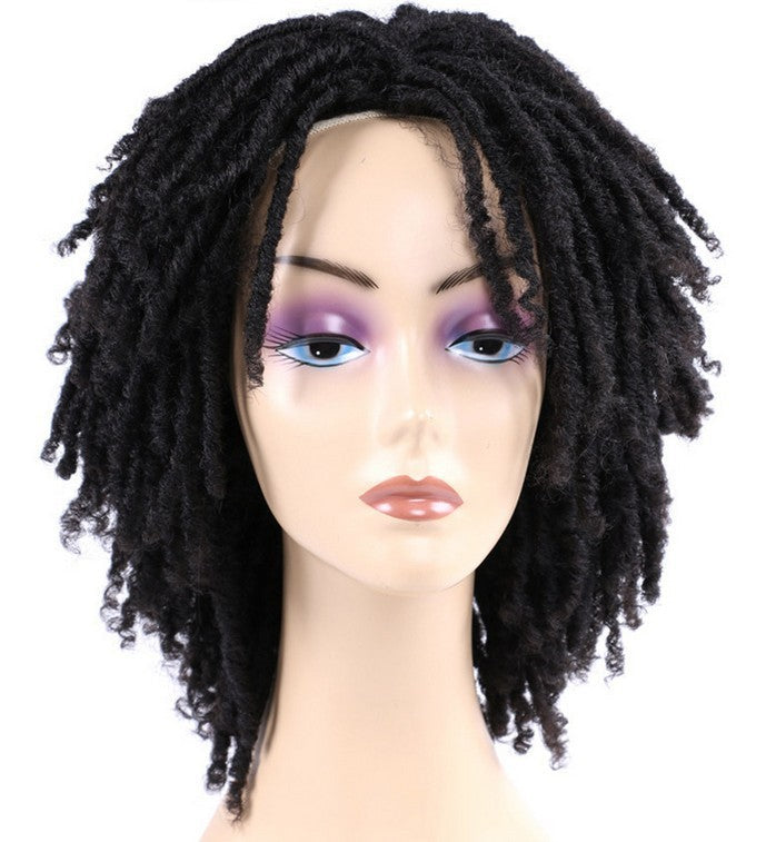 Adjustable black curly hair wig with a breathable cap and straps. A&S Collection