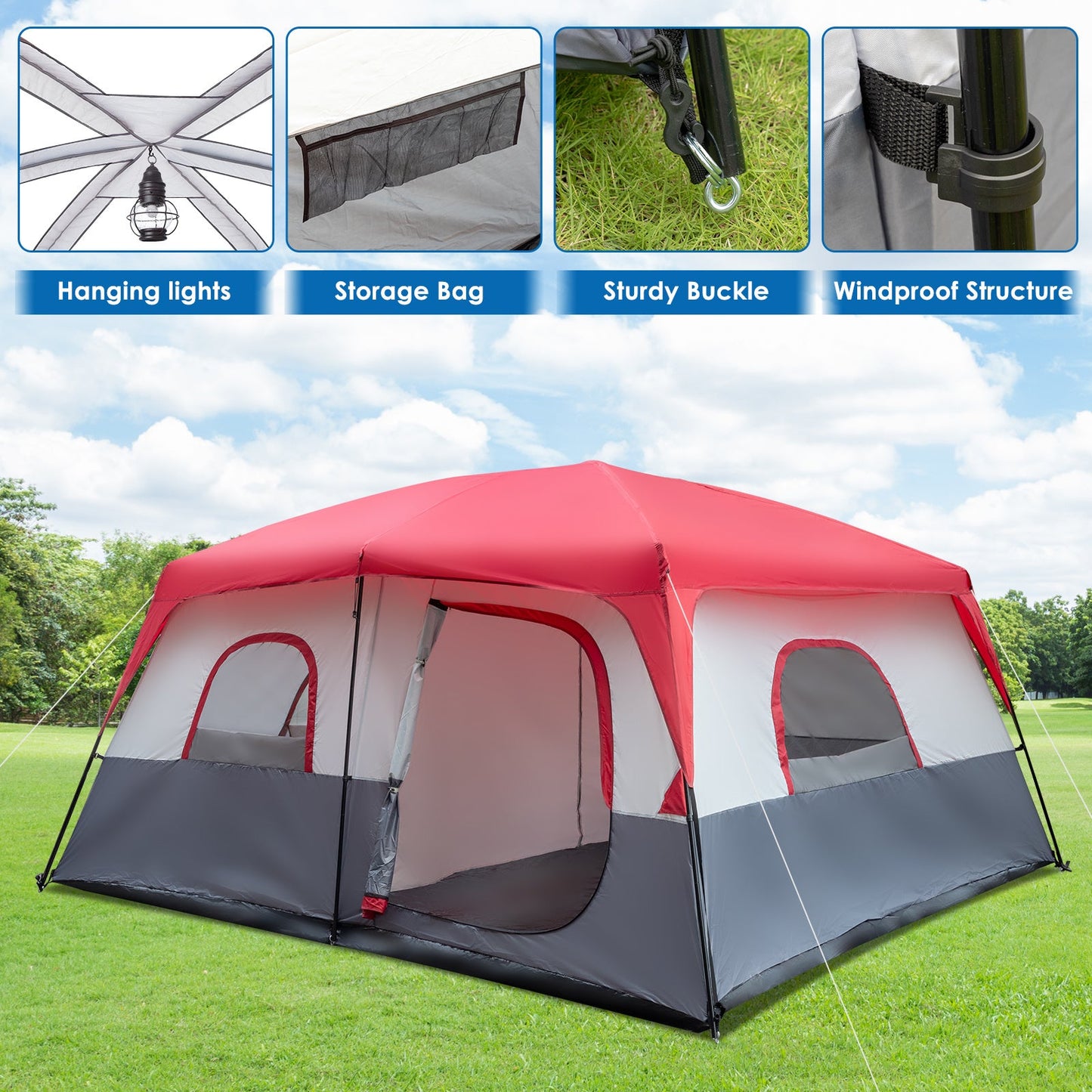 Red And White Camping Tent 430x430x210cm A&S Collection