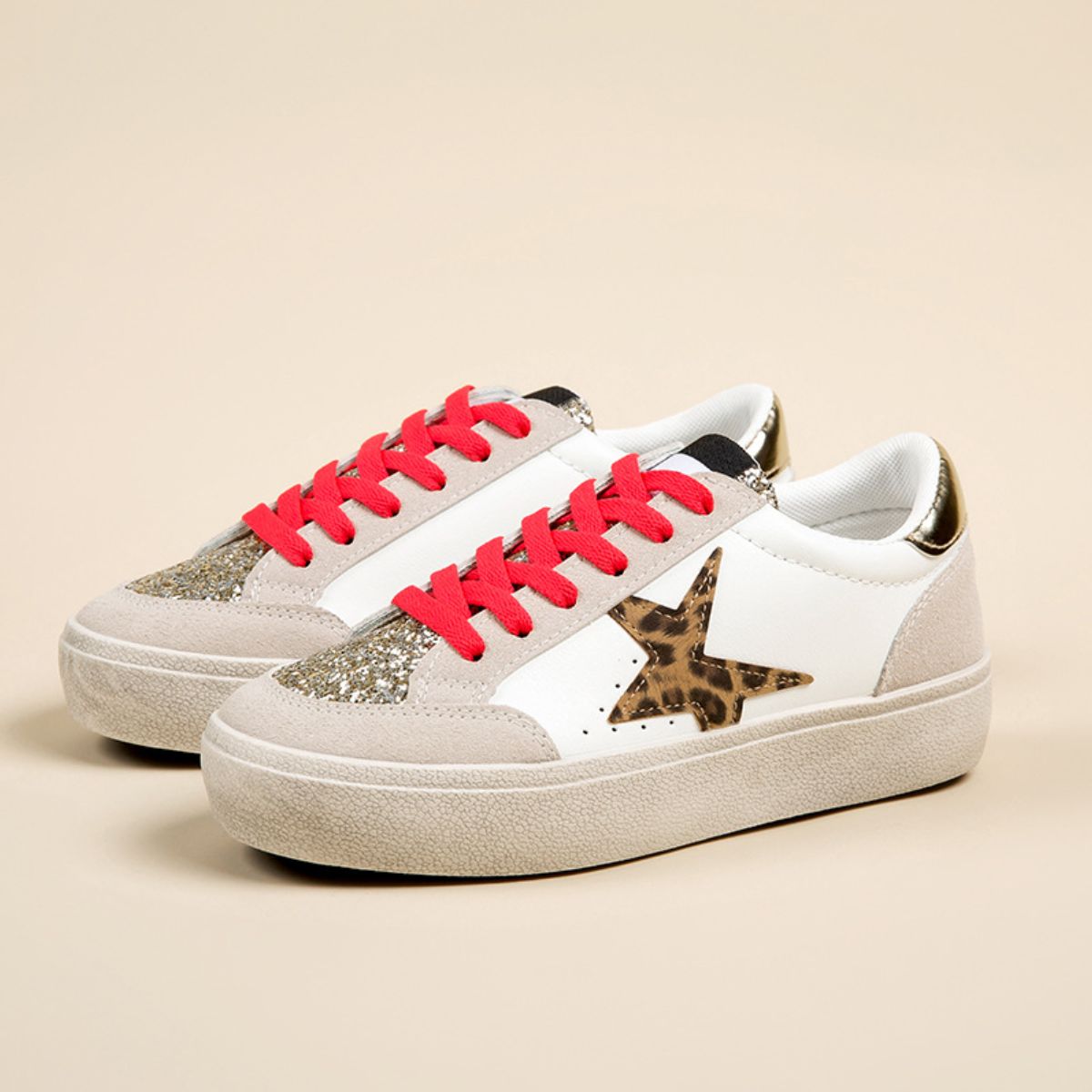 Star Sequin Round Toe Platform Sneakers.