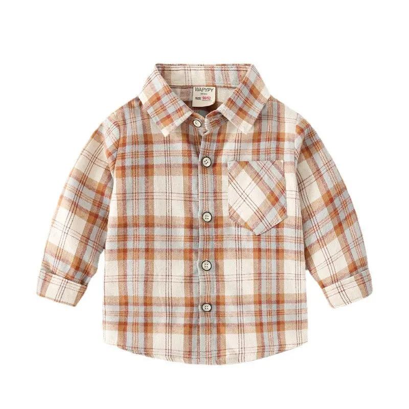 Stylish Korean plaid shirt for boys, perfect for a trendy and casual autumn look. A&S Collection