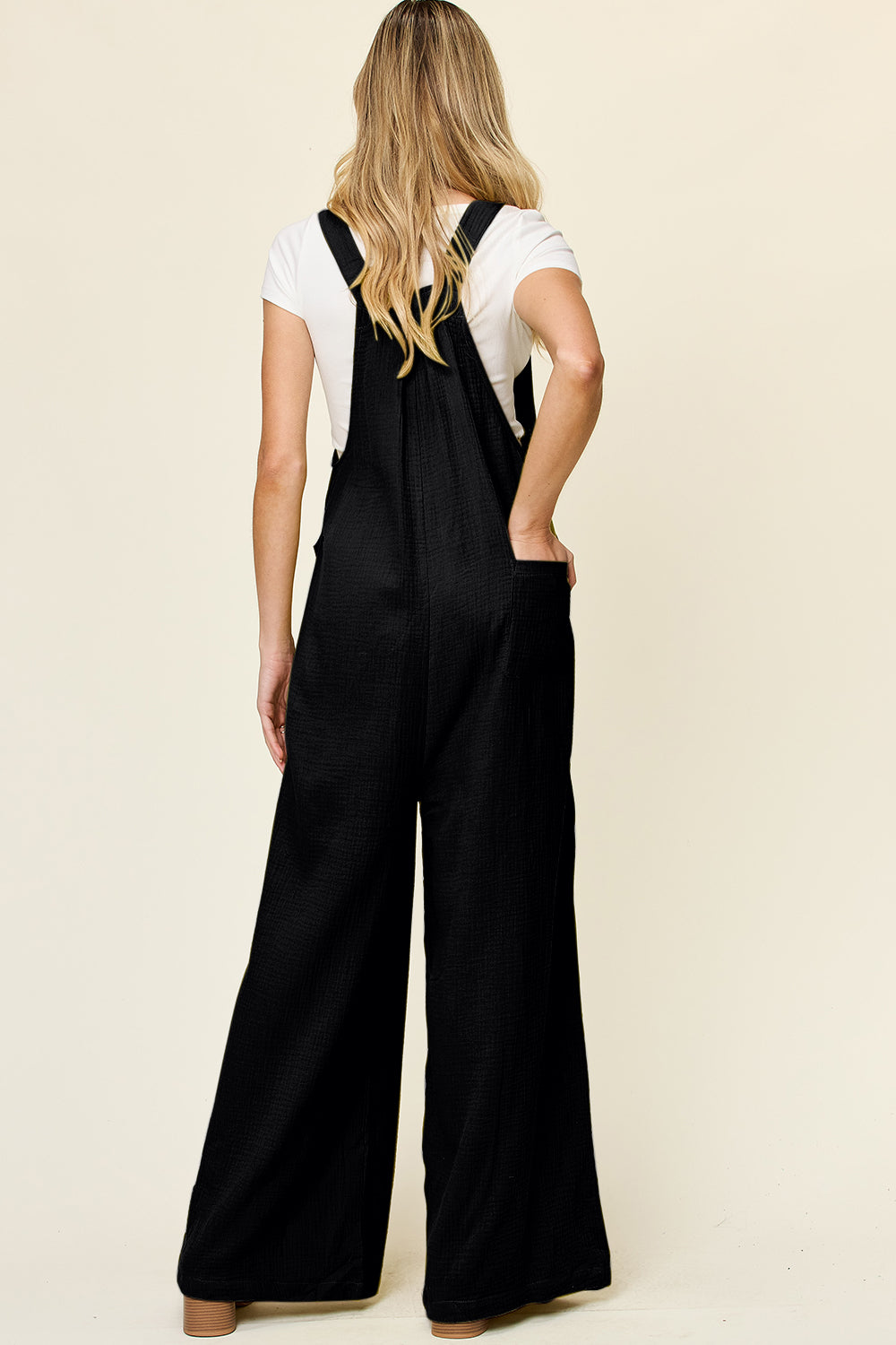 Double Take Full Size Texture Wide Strap Wide Leg Overall.