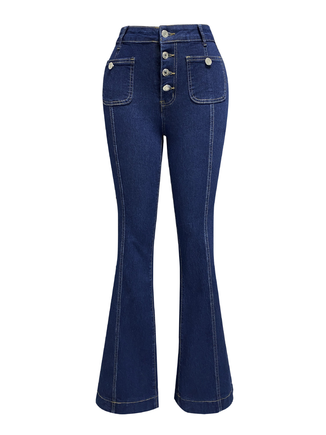 Button Fly High Waist Flare Jeans.