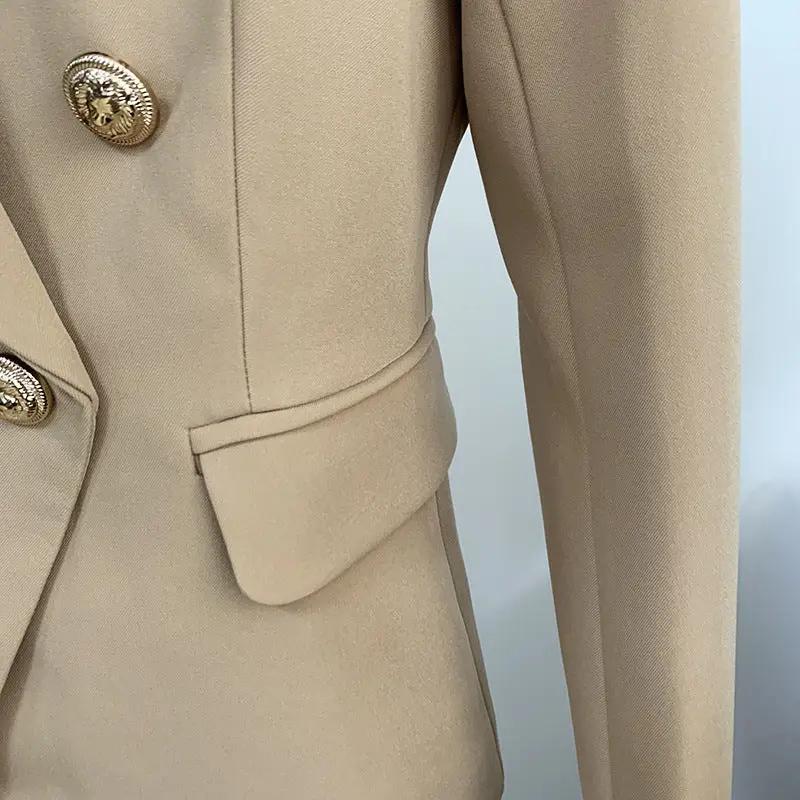 European and American star fashion: Women's double-breasted khaki slim suit with metal buckles Hypersku