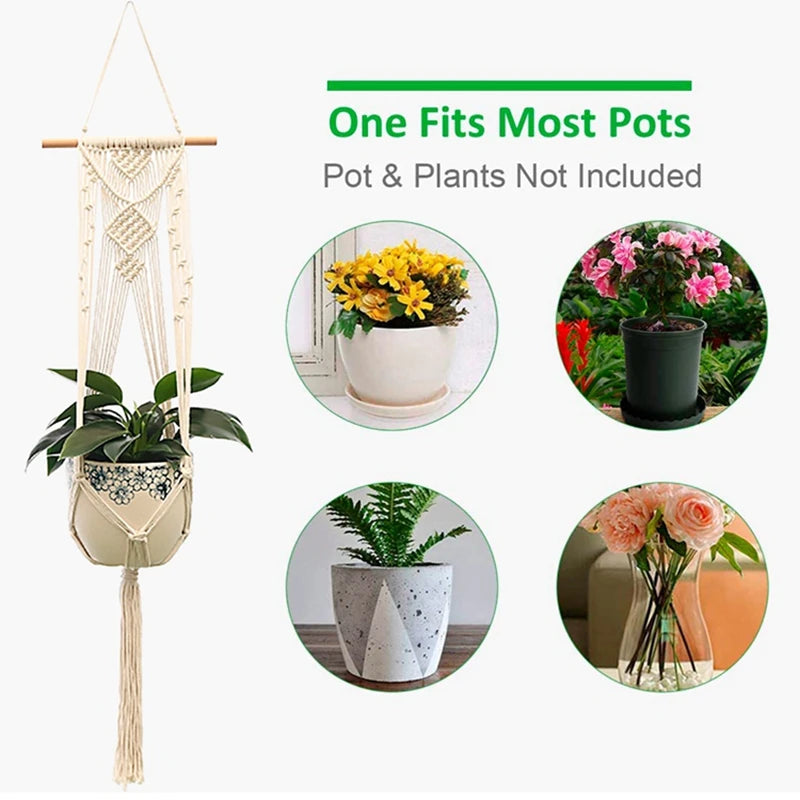 Hanging Plant Handmade Macrame Plant Hanger Flower Pot Planter Hanger Wall Decor Courtyard Garden Hanging Planter Hanging Basket A&S Collection