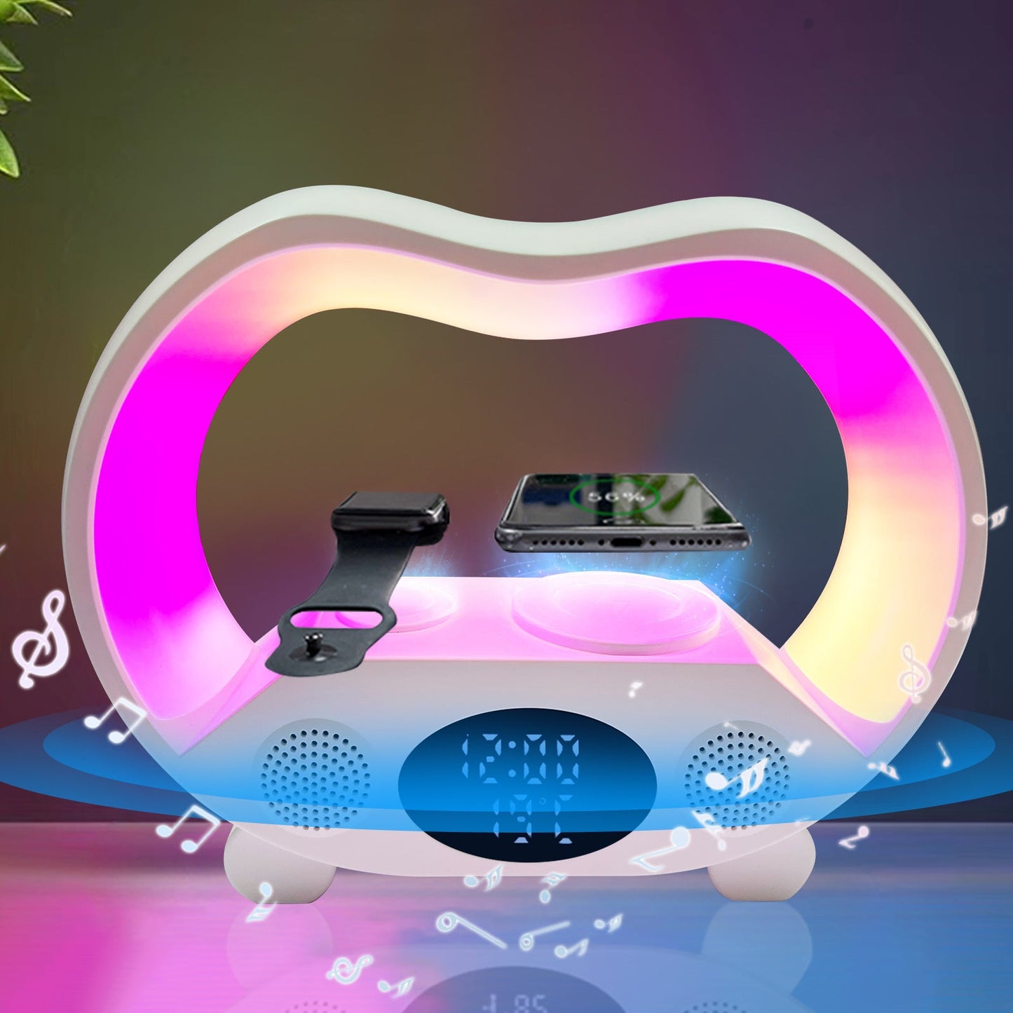 2024 New 6 In 1 Smart Remote Control Bluetooth-compatible Ambience Intelligent LED Table Lamp Multi-function Wireless Charger Night Light Bluetooth-compatible Speaker A&S Collection