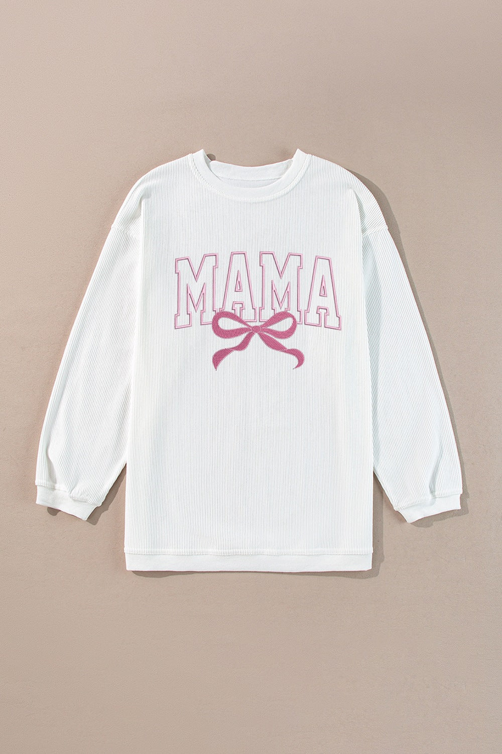 MAMA Bow Round Neck Long Sleeve Sweatshirt.